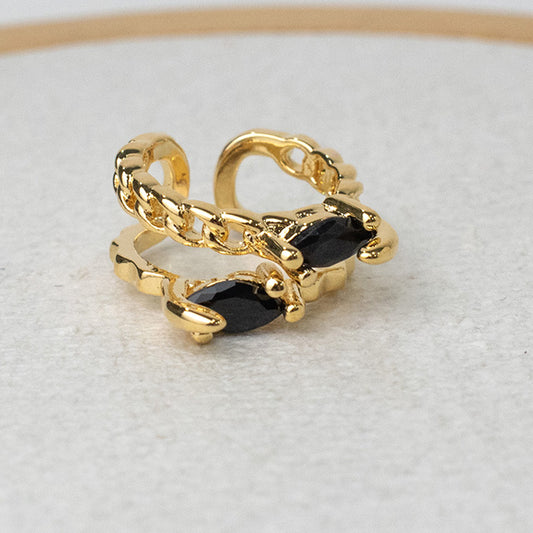 Earcuff Doble Cadena y Azabache