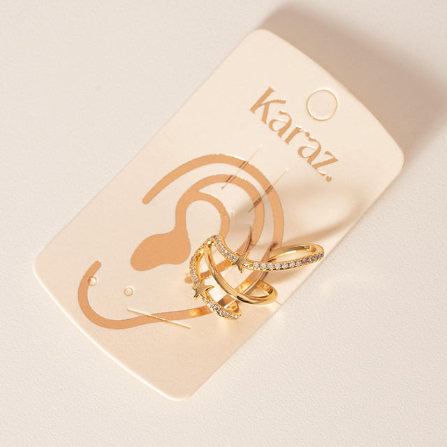 Earcuff Doble Aro con Estrellas y Circonitas