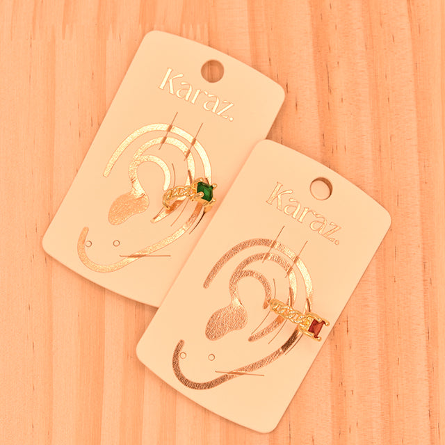 Earcuff Trenzado con Gema Cuadrada