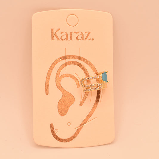 Earcuff Doble Fila Dorado con Piedra Azul y Cristales