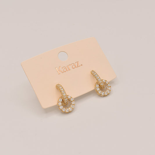 Aretes Doble Aro con Brillos Dorados