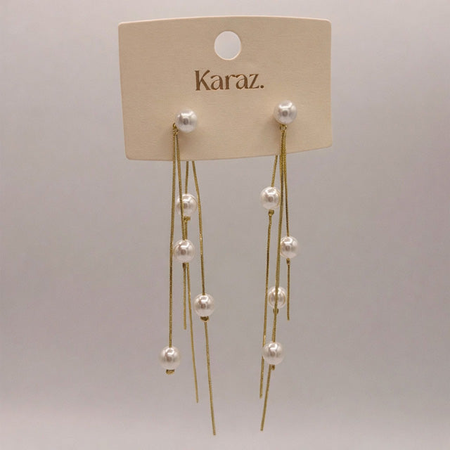 Aretes Colgantes Perlas y Cadenas Doradas