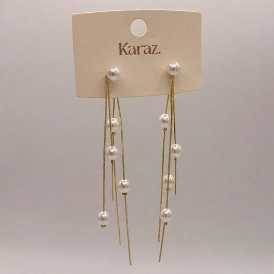 Aretes Colgantes Perlas y Cadenas Doradas