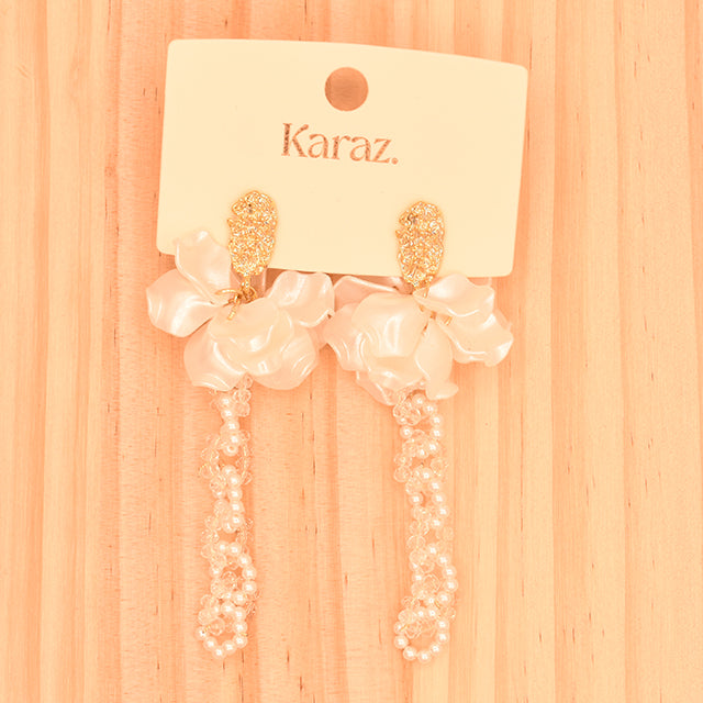 Aretes Largos Florales con Perlas y Cristales