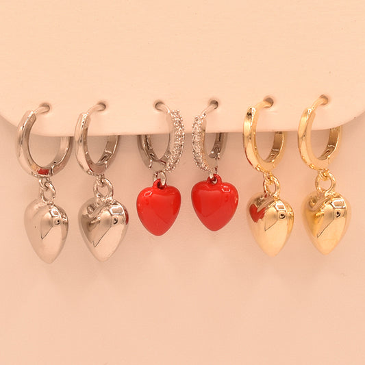 Set de Pendientes Corazones TOPO | Plata, Oro y Rojo Vibrante