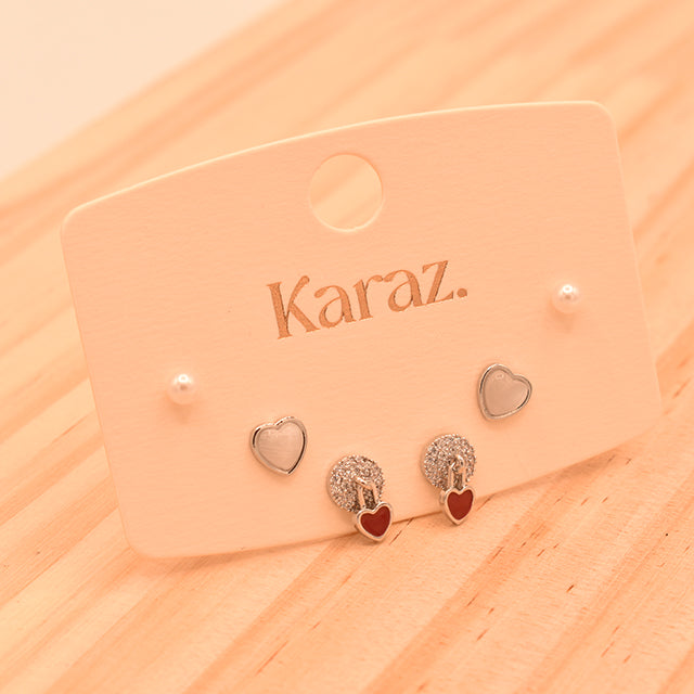 Set de Pendientes Topo Corazones y Perlas