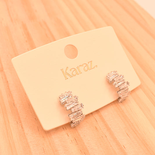 Aretes Argolla Karaz con Cristales Baguette Plata