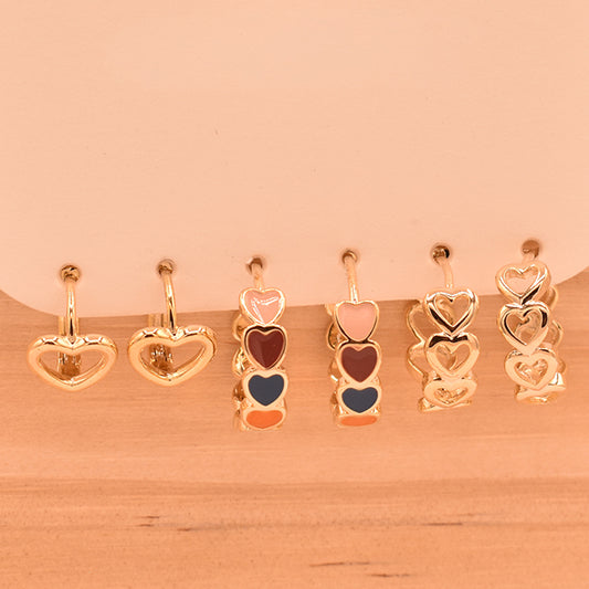 Set de Pendientes Corazones Dorados y Esmaltados