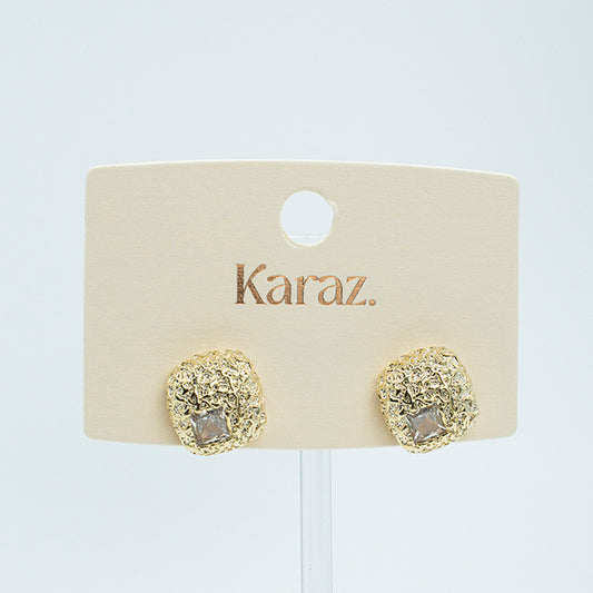 Aretes Dorados con Textura y Cristal Central