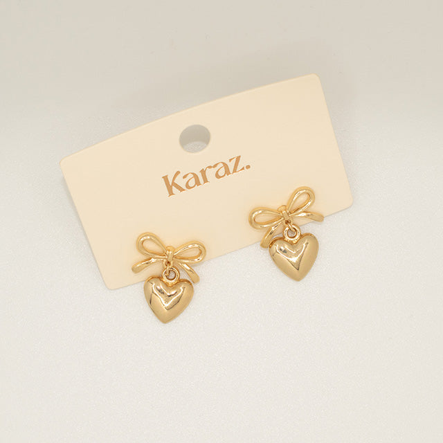 Pendientes Lazo y Corazón Dorados