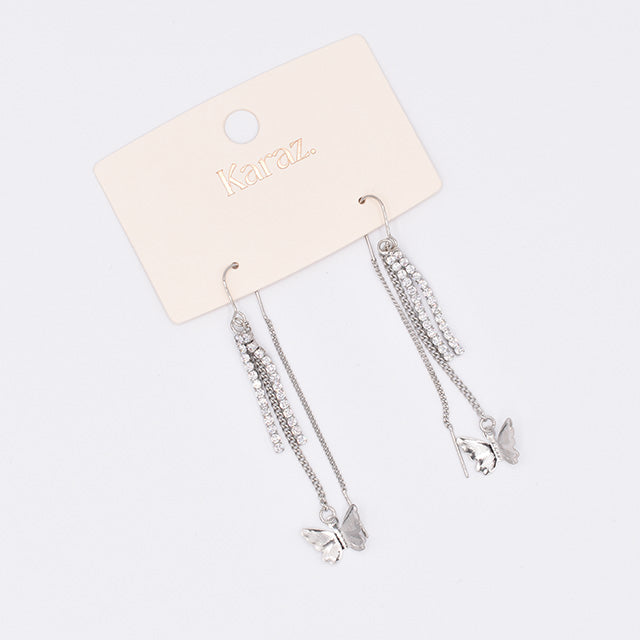Pendientes Largos Mariposa con Brillo Plata