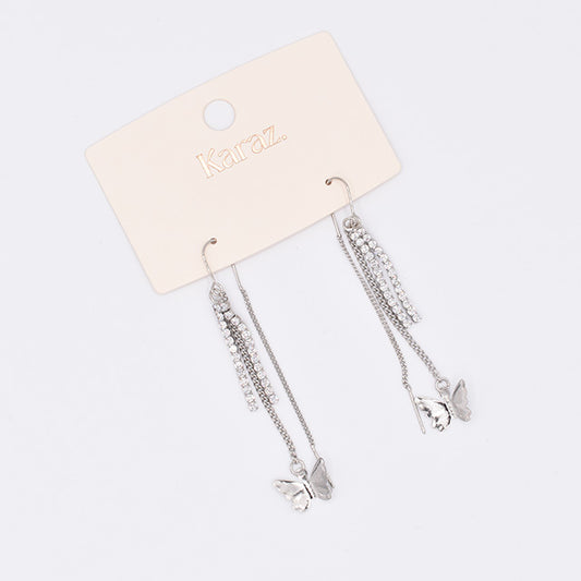 Pendientes Largos Mariposa con Brillo Plata