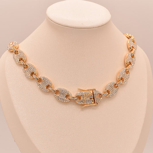 Collar Cadena Eslabones Pavé Oro