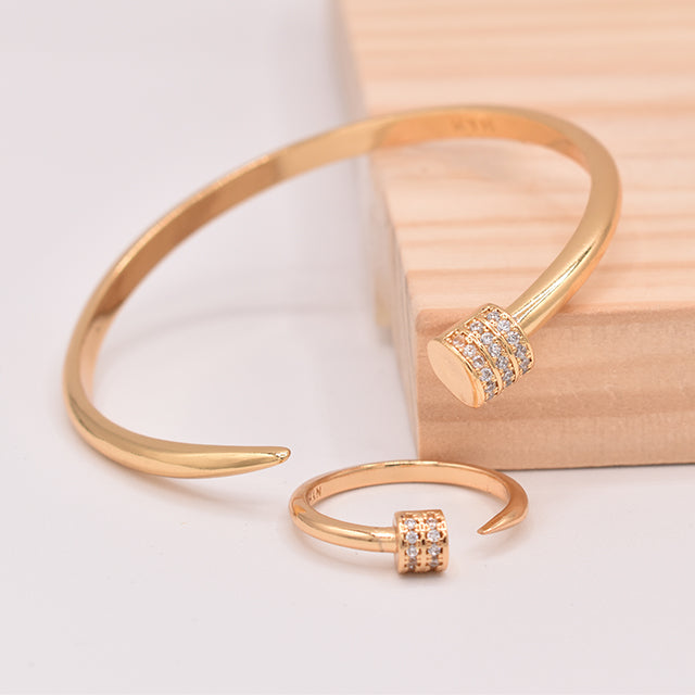 Conjunto Pulsera y Anillo Clavo con Brillantes