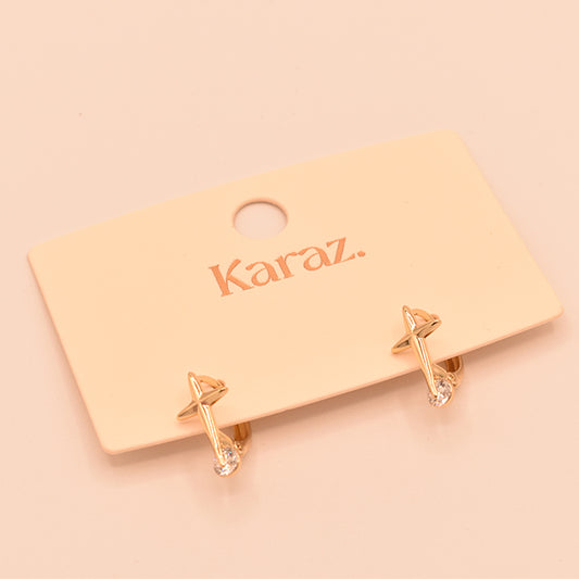 Aretes Mini Aro Estrella y Cristal Dorado