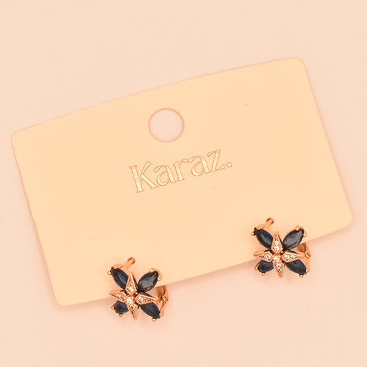 Aretes Mini Aro Flores Azul Noche