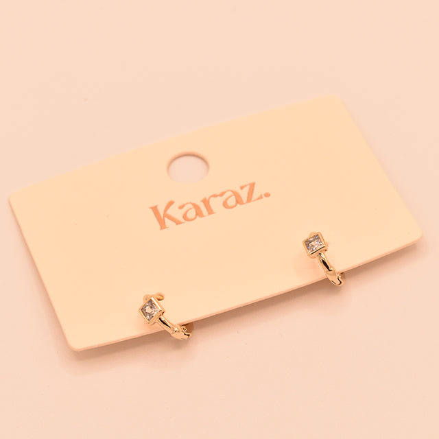 Aretes Mini Aro con Piedra Cuadrada