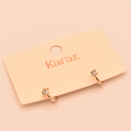 Aretes Mini Aro con Piedra Cuadrada