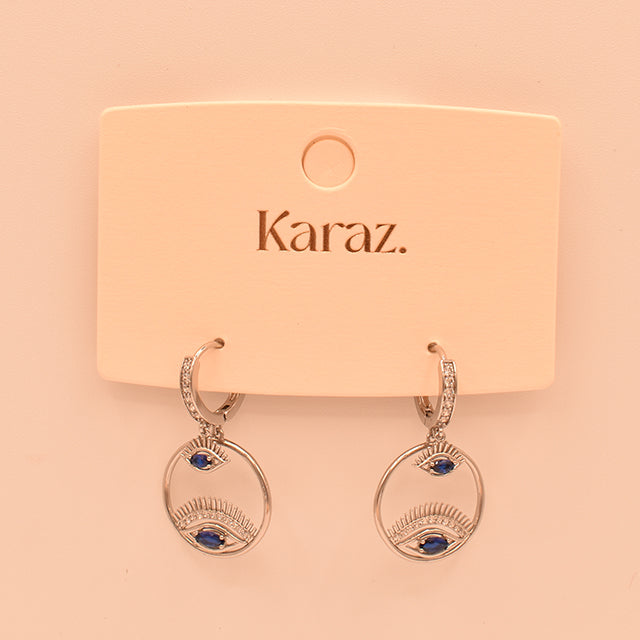 Pendientes Ojo Protector con Circonitas y Zafiro Azul