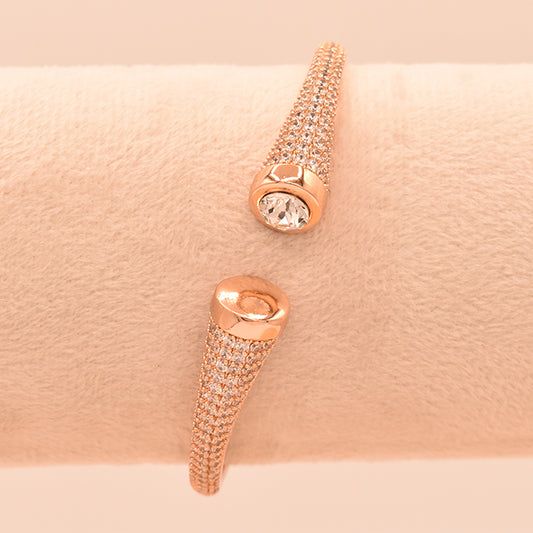 Pulsera Brazalete Abierto con Circonitas y Baño de Oro Rosa