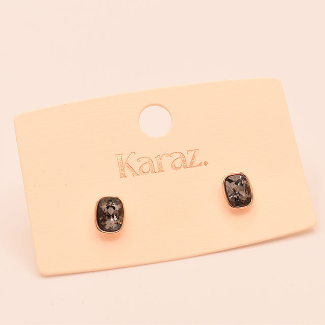 Pendientes Stud Cuadrados con Cristal Negro y Oro Rosa