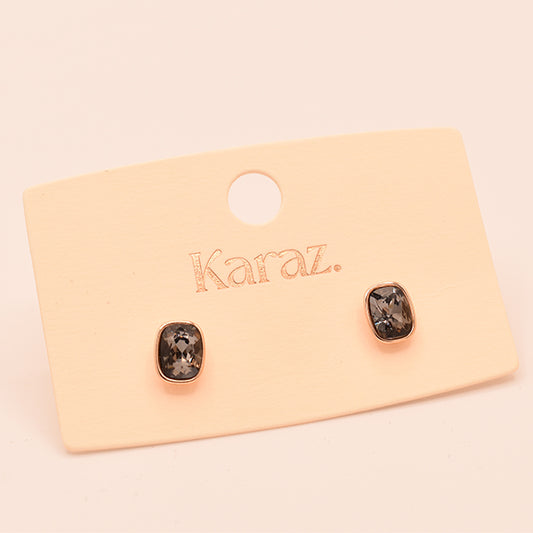 Pendientes Stud Cuadrados con Cristal Negro y Oro Rosa