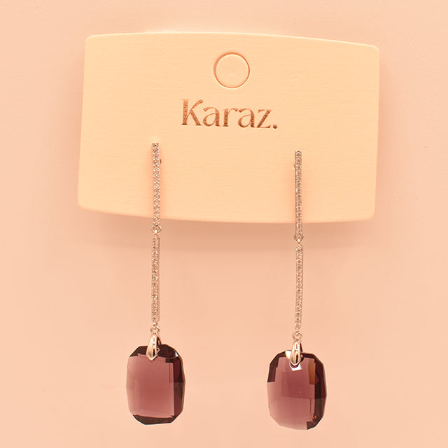 Aretes Largos Morados de Cristal | Elegancia Karaz