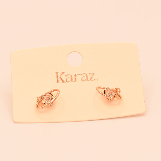 Pendientes Corazón Celestial con Estrella en Oro Rosa