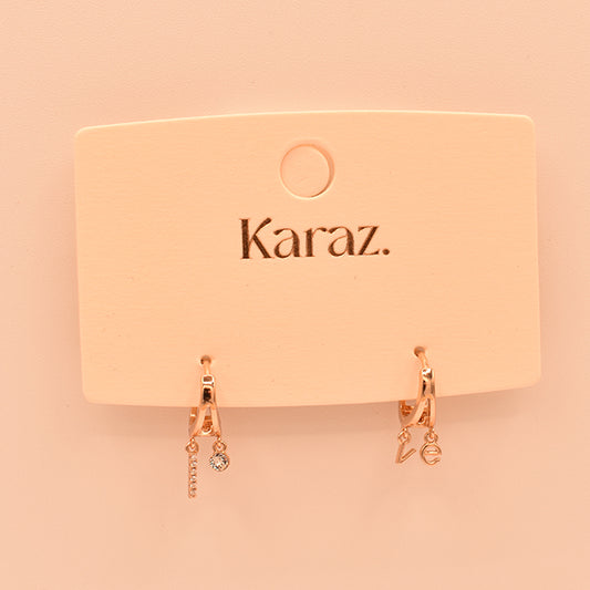 Pendientes Aro Love y Gema Brillante en Oro Rosa