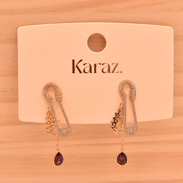 Pendientes Imperdible Happy con Circonitas y Gota Morada