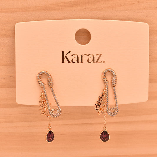 Pendientes Imperdible Happy con Circonitas y Gota Morada