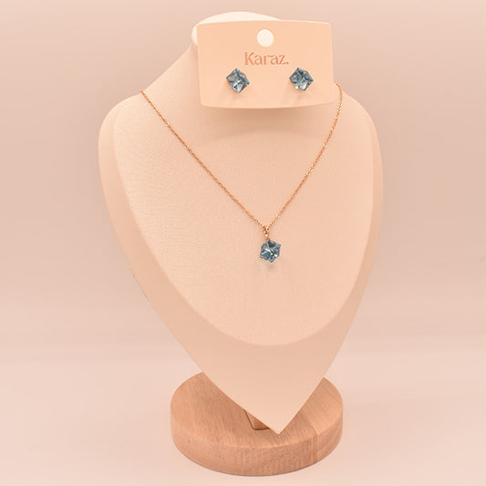 Conjunto Collar y Pendientes con Cristales Azules y Cadena Oro Rosa