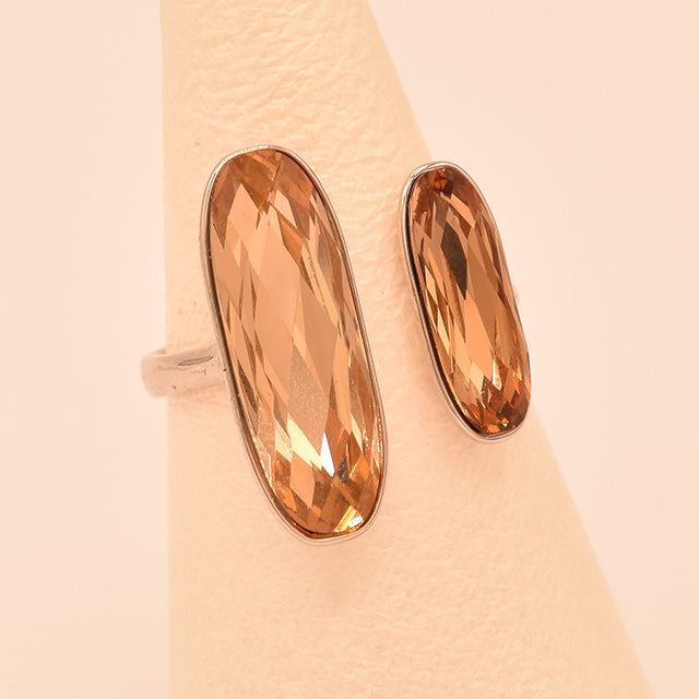 Anillo Doble Cristal Ovalado Tono Oro