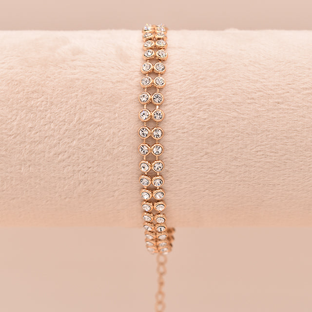 Pulsera Radiante Doble Fila de Cristales Oro Rosa