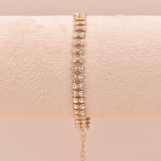Pulsera Radiante Doble Fila de Cristales Oro Rosa