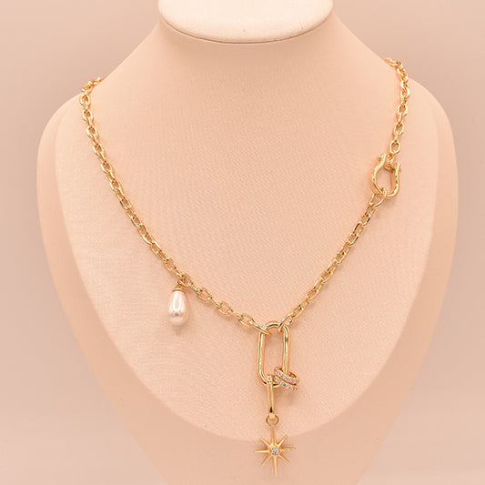 Collar Estrella y Perla Dorada