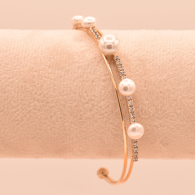 Pulsera Doble Banda con Perlas y Brillo