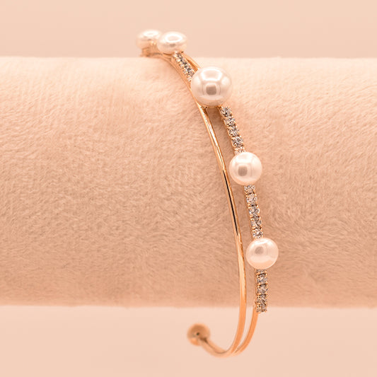 Pulsera Doble Banda con Perlas y Brillo