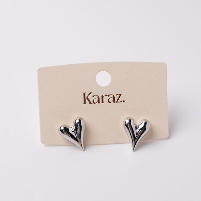 Pendientes Corazón Puffy Plateados Karaz