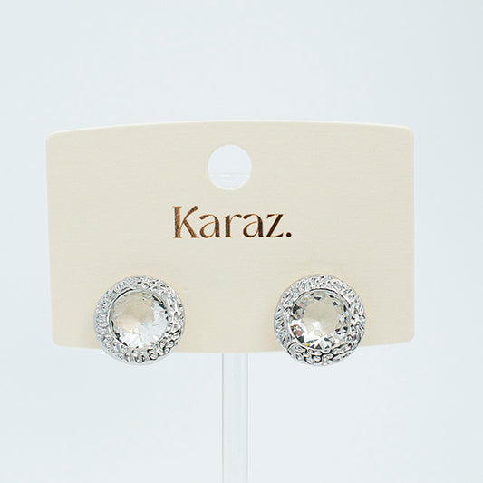 Aretes Karaz con Cristal Brillante y Detalle Plateado