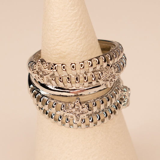 Anillo Apilable Plateado con Estrellas