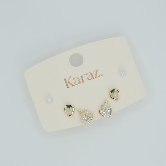 Set de Aretes Dorados Corazones y Fresas