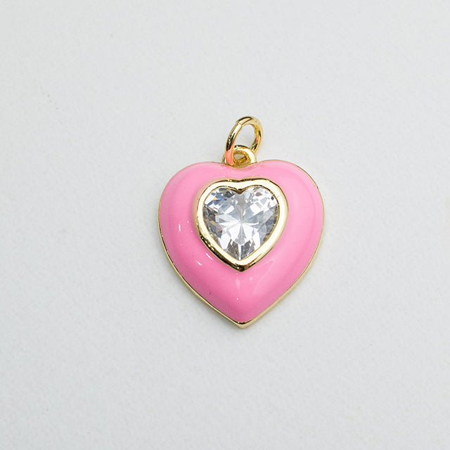 Dije Corazón Rosa con Gema Brillante