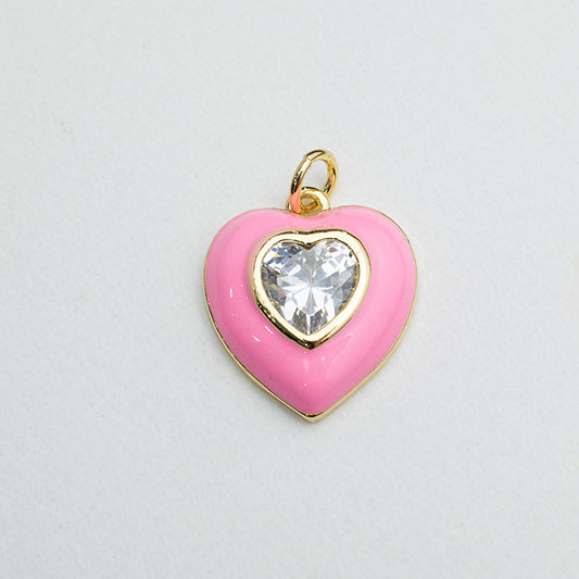 Dije Corazón Rosa con Gema Brillante
