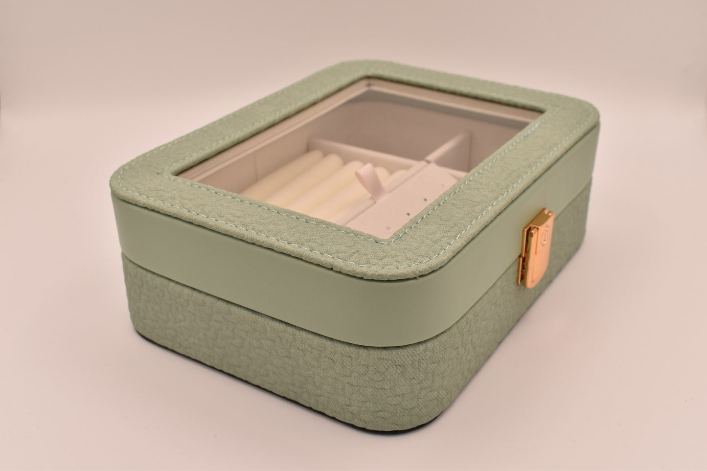 Joyero Elegante con Tapa Transparente Verde Agua