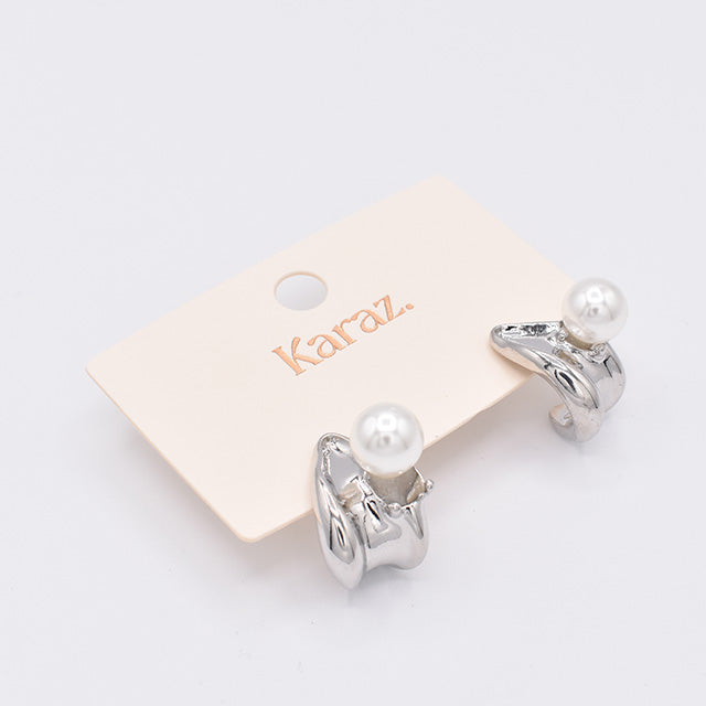 Aretes Perla Orgánico Plateado