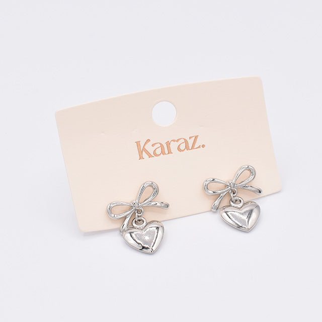 Pendientes Corazón y Lazo Plateados