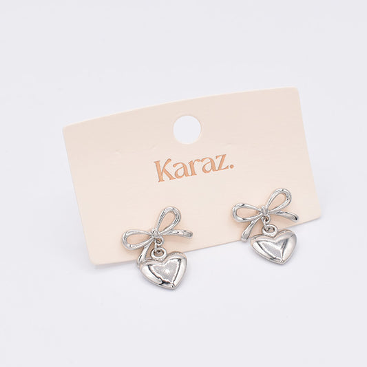 Pendientes Corazón y Lazo Plateados