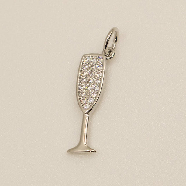 Dije Copa Champagne Plateada con Brillantes