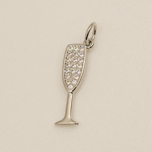 Dije Copa Champagne Plateada con Brillantes